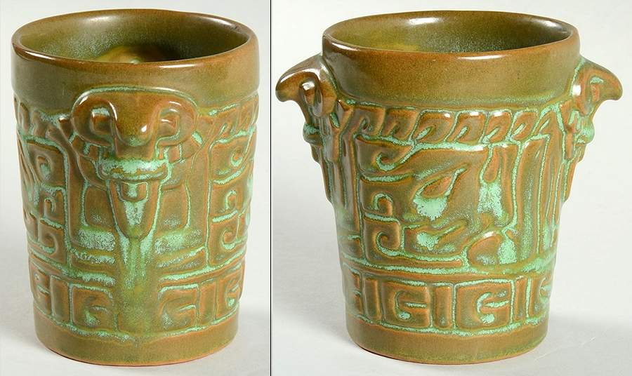 Mayan Aztec Prairie Green Sugar Bowl No Lid by Frankoma-1