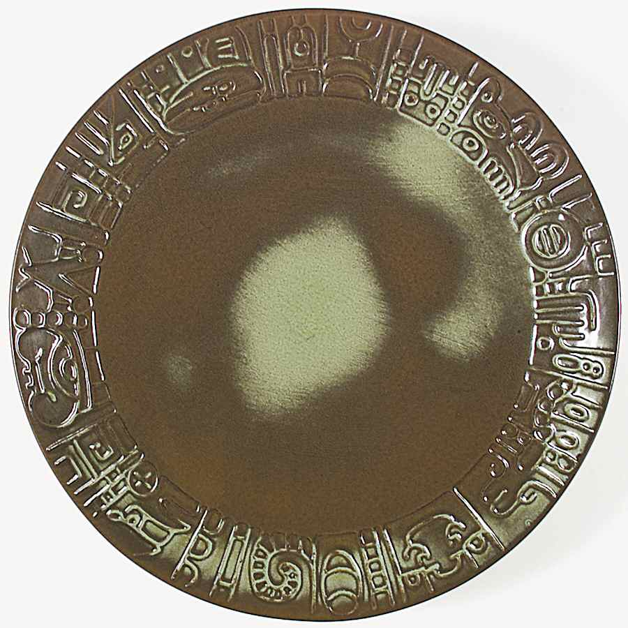 Mayan Aztec Prairie Green 14" Chop Plate (Round Platter) by Frankoma-1