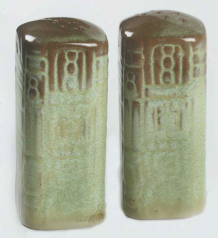 Mayan Aztec Prairie Green Salt & Pepper Set by Frankoma-1