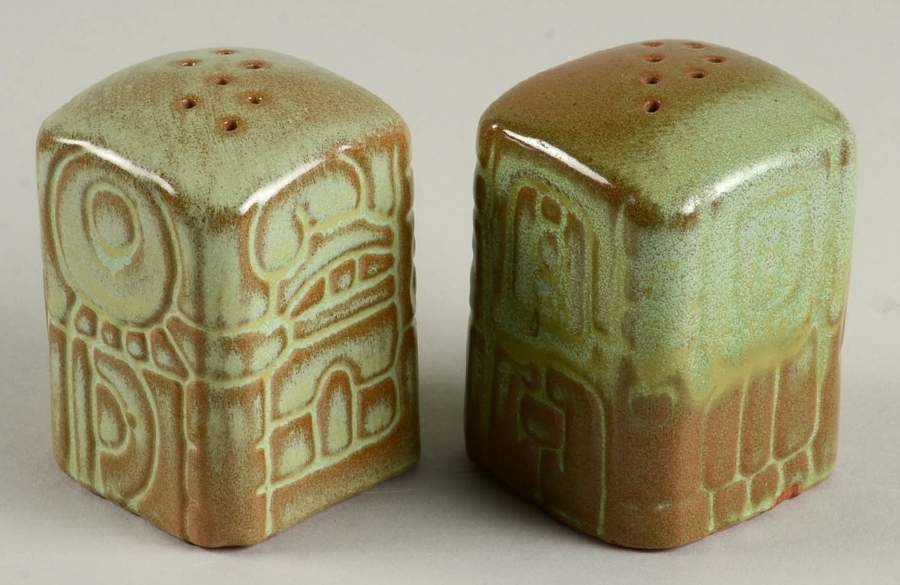 Mayan Aztec Prairie Green Salt & Pepper Set by Frankoma-1