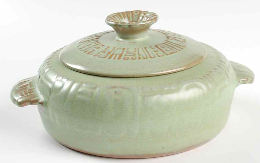 Mayan Aztec Prairie Green Small Bean Pot & Lid by Frankoma-1