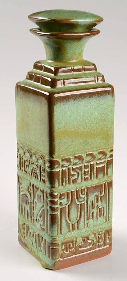 Mayan Aztec Prairie Green Decanter and Stopper by Frankoma-1