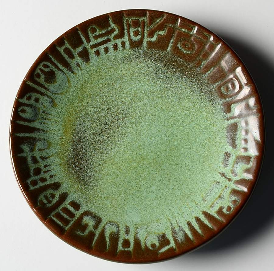 Mayan Aztec Prairie Green Saucer for Flat Cup by Frankoma-1