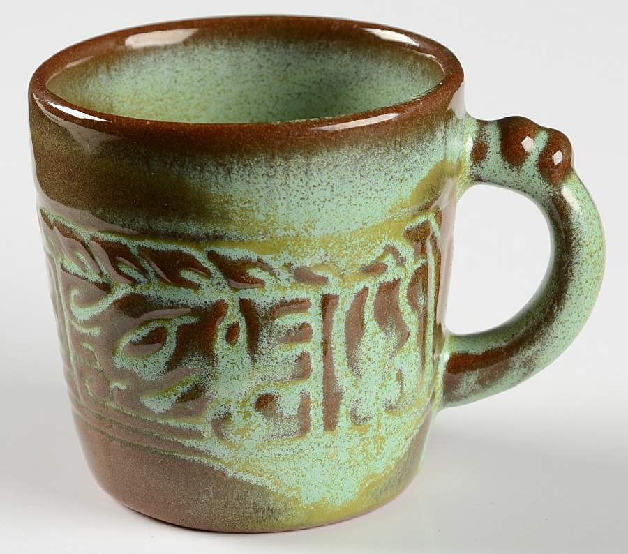 Mayan Aztec Prairie Green Flat Cup by Frankoma-1