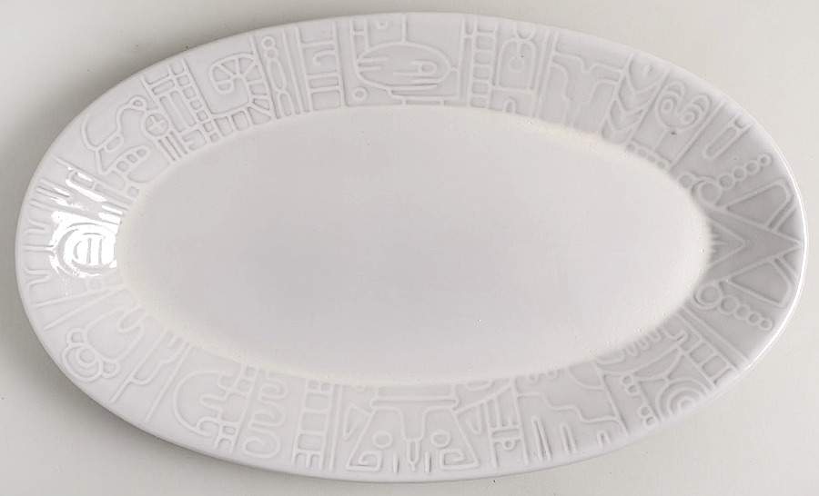 Mayan Aztec White Sand (Front and Back) 17" Oval Serving Platter by Frankoma-1