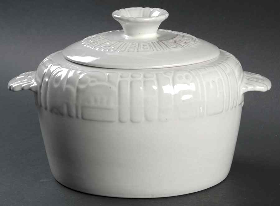 Mayan Aztec White Sand (Front and Back) 2 Qt Round Covered Casserole by Frankoma-1