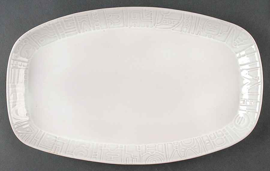 Mayan Aztec White Sand (Front and Back) 14" Oval Serving Platter by Frankoma-1