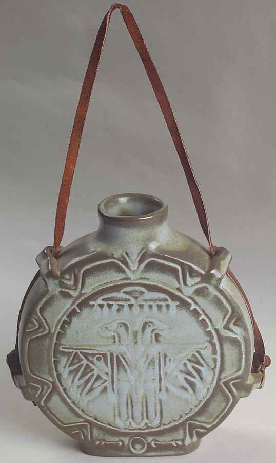 Mayan Aztec Woodland Moss Canteen with Leather Hanger by Frankoma-1