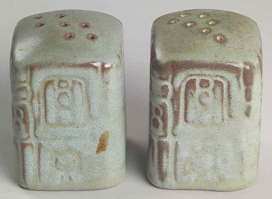 Mayan Aztec Woodland Moss Salt & Pepper Set by Frankoma-1