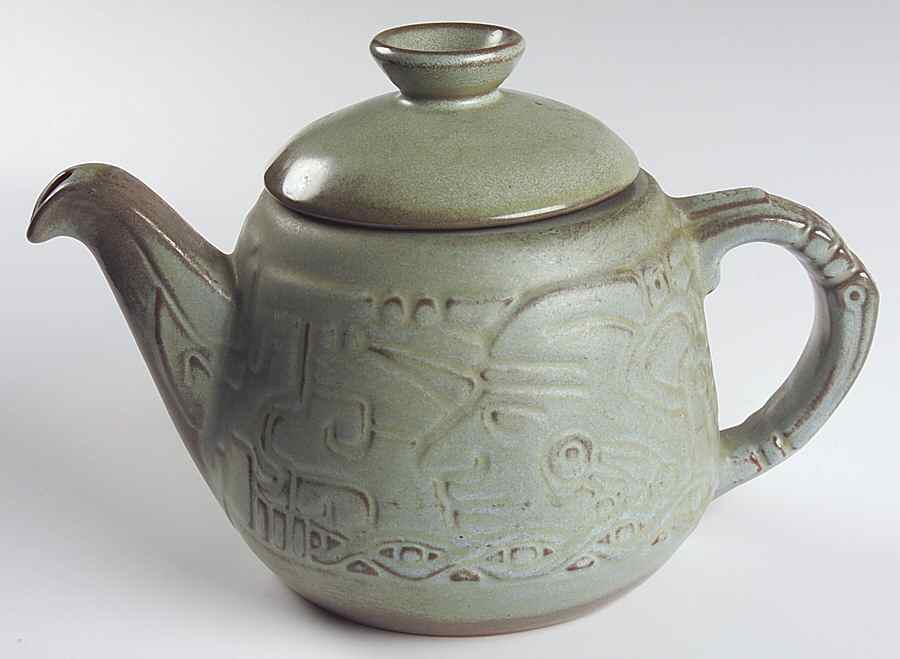 Mayan Aztec Woodland Moss Teapot & Lid by Frankoma-1