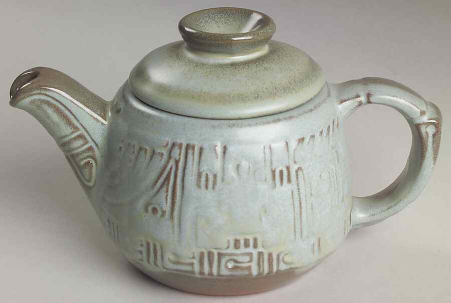 Mayan Aztec Woodland Moss Mini Teapot & Lid by Frankoma-1