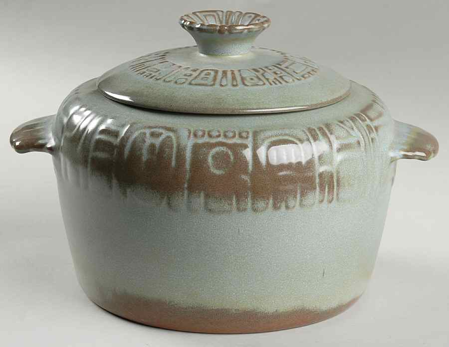 Mayan Aztec Woodland Moss 3 Quart Round Covered Casserole by Frankoma-1