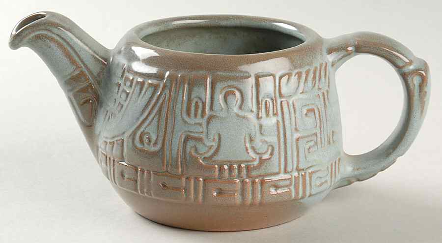 Mayan Aztec Woodland Moss Mini Teapot No Lid by Frankoma-1
