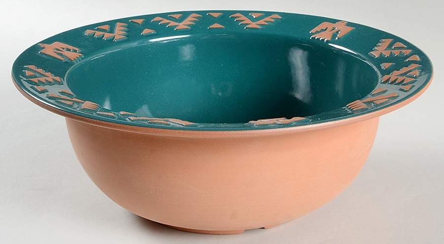Native American Teal 10" Round Vegetable Bowl by Frankoma-1