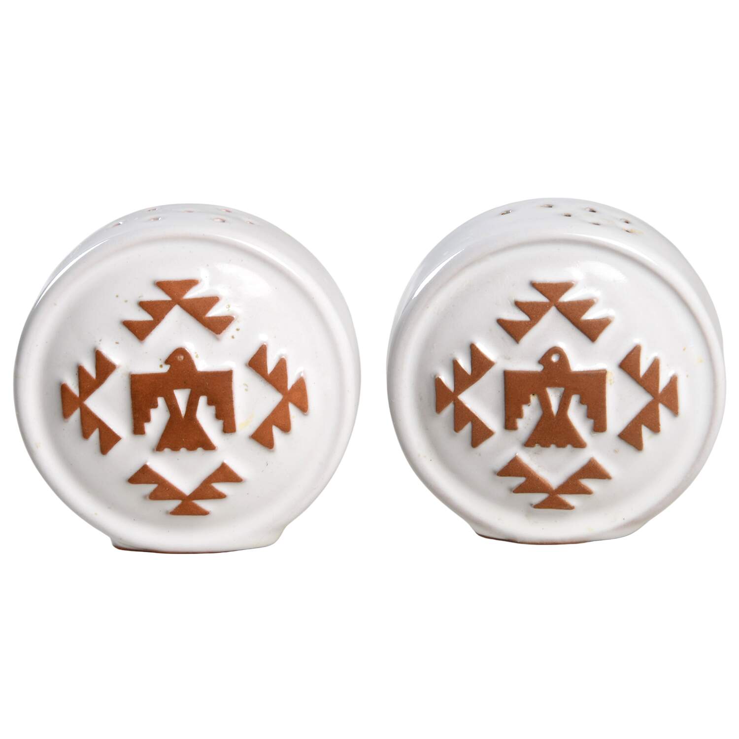 Native American White Salt & Pepper Set by Frankoma-1