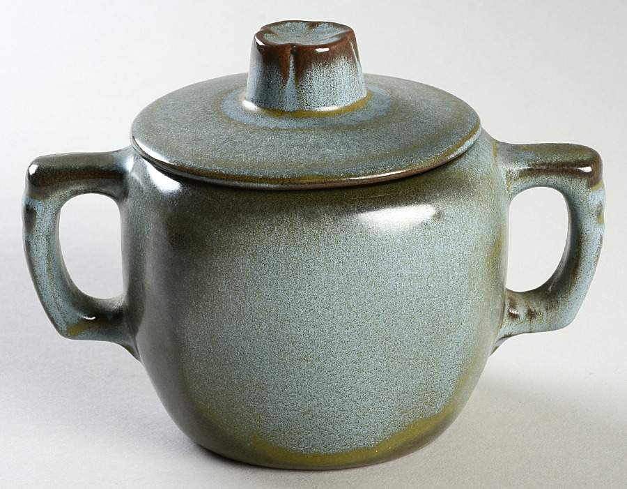 Plainsman Woodland Moss Sugar Bowl & Lid by Frankoma-1