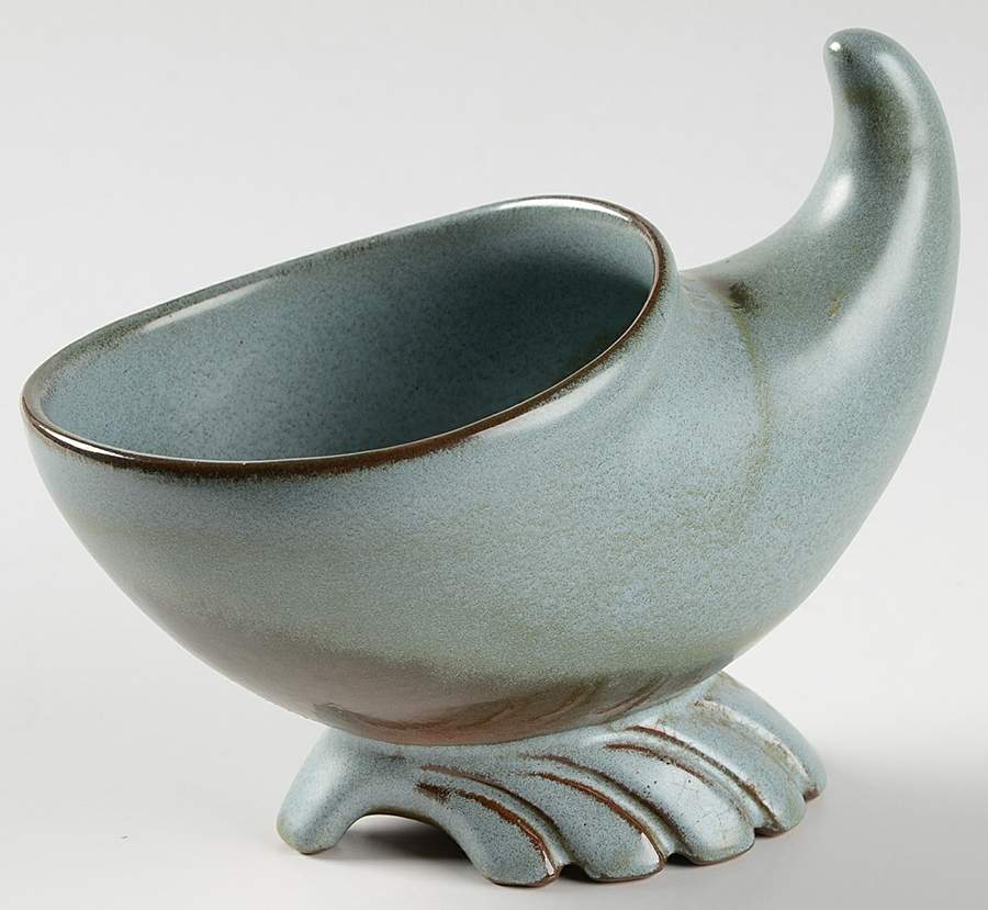 Plainsman Woodland Moss 6" Cornucopia Vase by Frankoma-1
