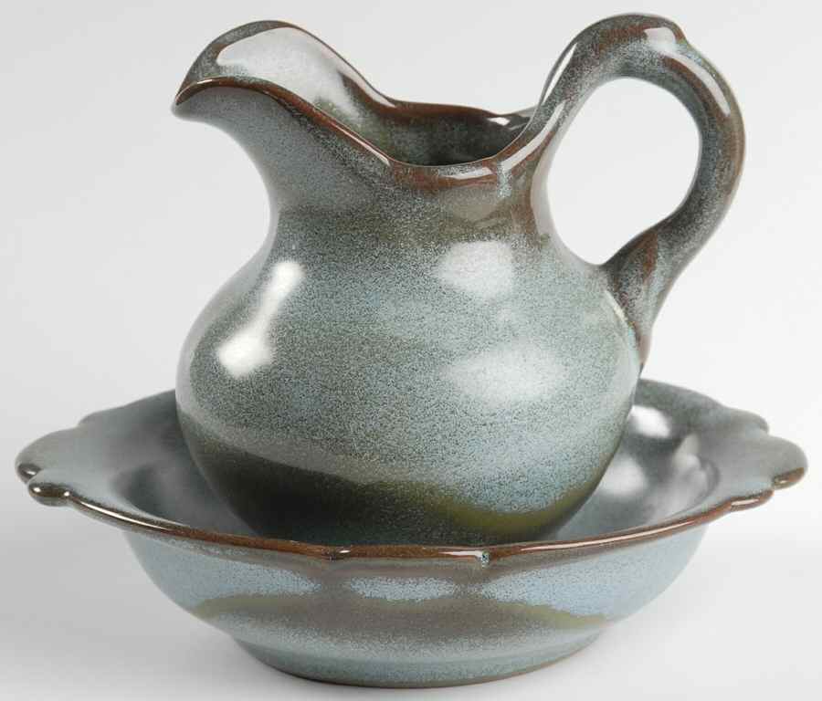 Plainsman Woodland Moss Small Pitcher & Bowl Set by Frankoma-1