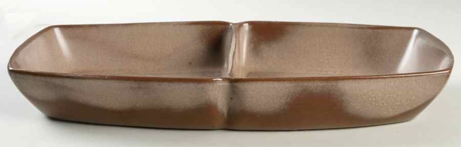 Plainsman Brown 13" Oval Divided Vegetable Bowl by Frankoma-1