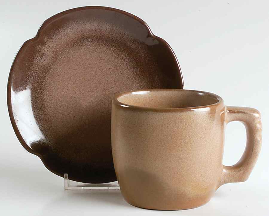 Plainsman Brown Flat Cup & Saucer Set by Frankoma-1