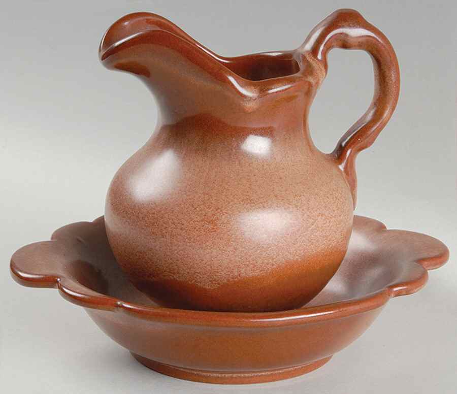 Plainsman Brown Small Pitcher & Bowl Set by Frankoma-1