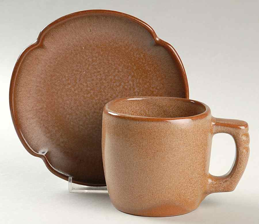Plainsman Brown Flat Cup & Saucer Set by Frankoma-1