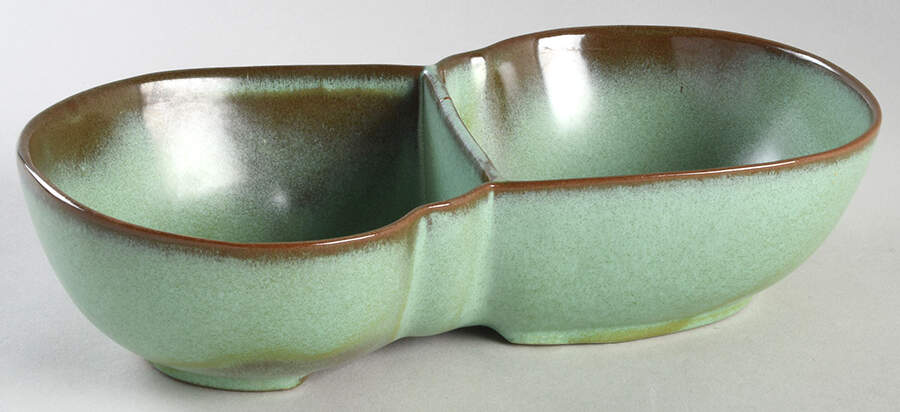 Plainsman Green 10" Oval Divided Vegetable Bowl by Frankoma-1