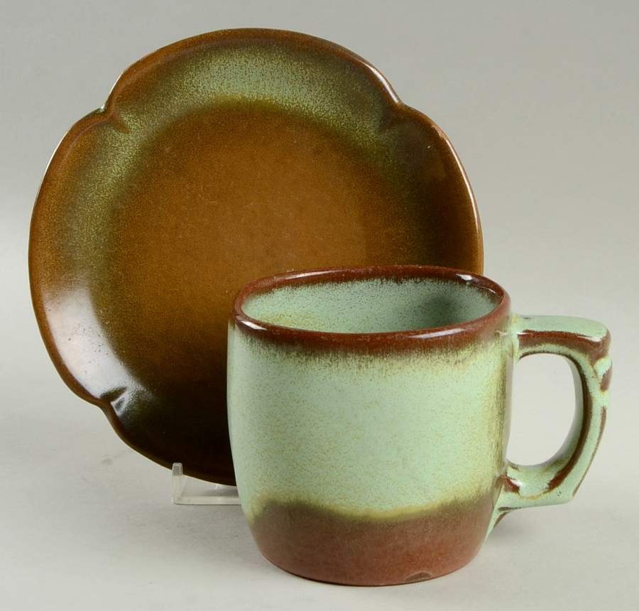 Plainsman Green Flat Cup & Saucer Set by Frankoma-1