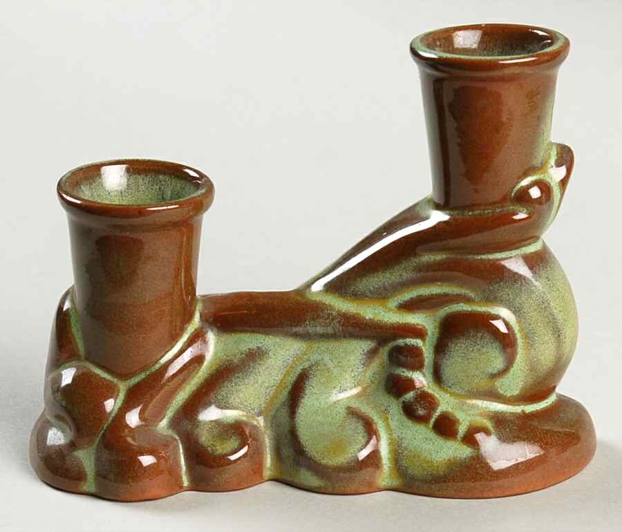 Plainsman Green Double Light Candlestick by Frankoma-1