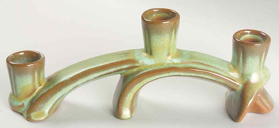 Plainsman Green Three Light Candlestick by Frankoma-1