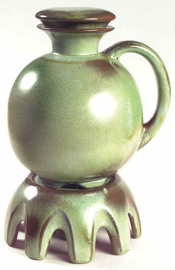 Plainsman Green Carafe with Lid, Warmer Stand & Burner by Frankoma-1