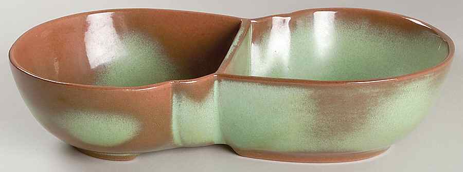 Plainsman Green 10" Oval Divided Vegetable Bowl by Frankoma-1