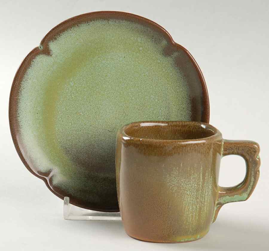 Plainsman Green Flat Demitasse Cup & Saucer Set by Frankoma-1