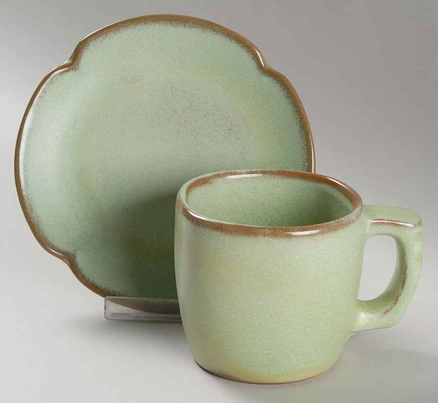 Plainsman Green Flat Cup & Saucer Set by Frankoma-1