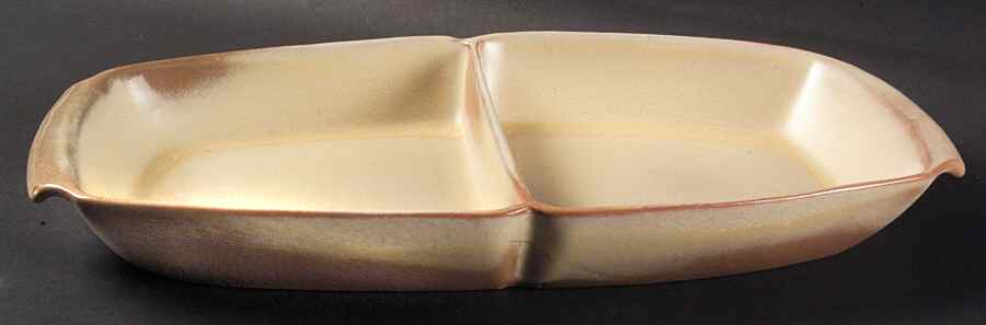Plainsman Gold 15" Oval Divided Vegetable Bowl by Frankoma-1