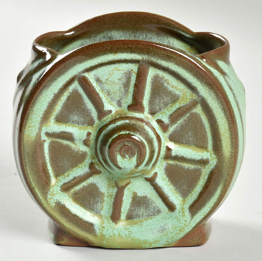 Wagon Wheel Prairie Green Sugar Bowl No Lid by Frankoma-1