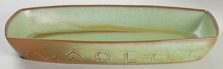 Wagon Wheel Prairie Green 13" Oval Serving Platter by Frankoma-1