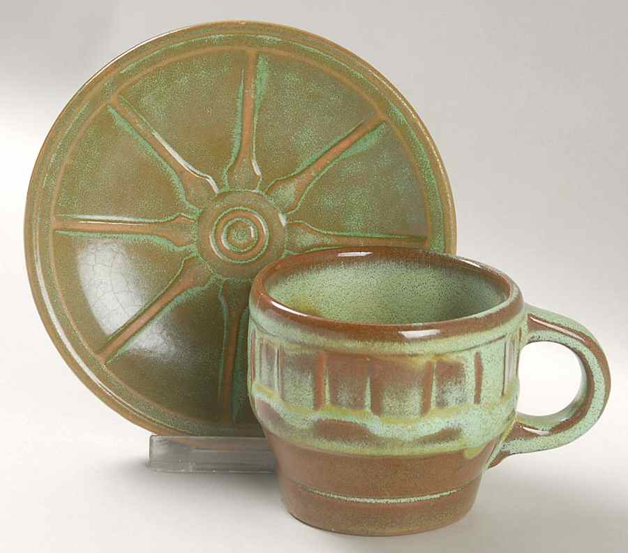 Wagon Wheel Prairie Green Flat Cup & Saucer Set by Frankoma-1