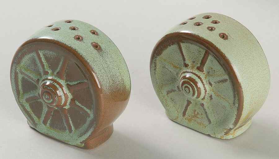 Wagon Wheel Prairie Green Salt & Pepper Set by Frankoma-1