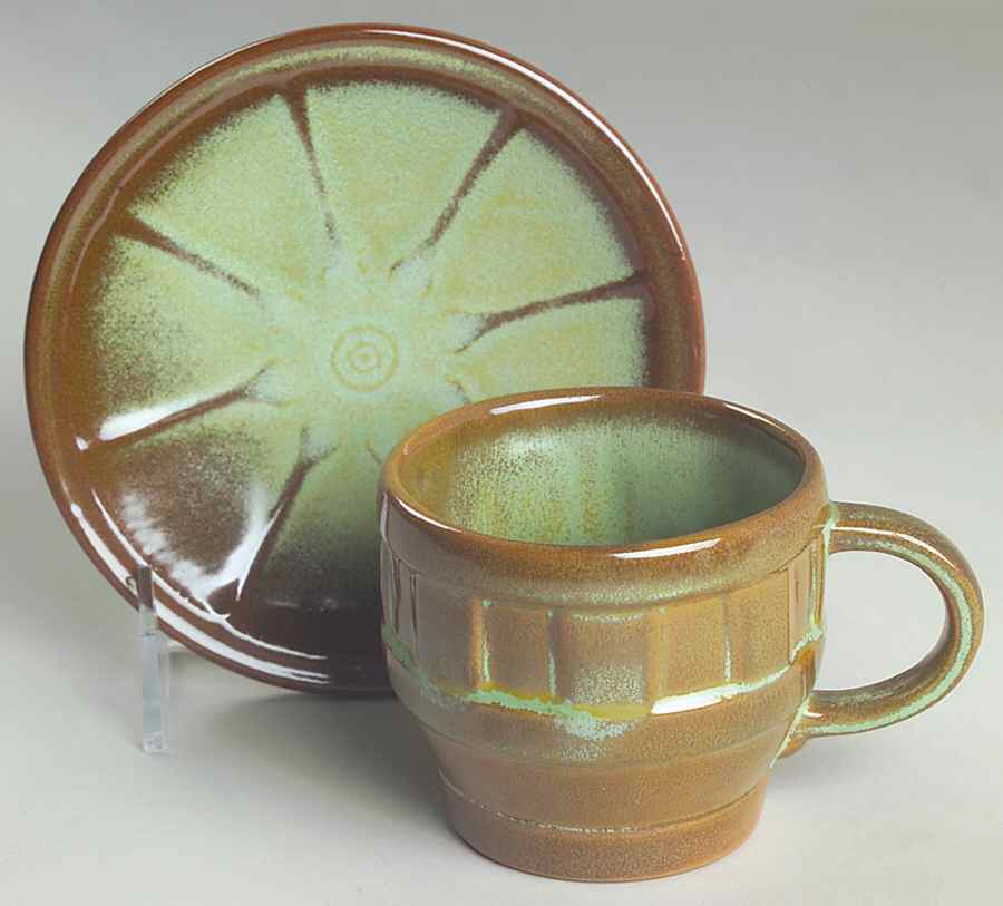 Wagon Wheel Prairie Green Flat Cup & Saucer Set by Frankoma-1