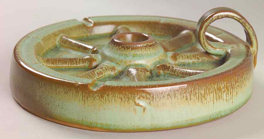 Wagon Wheel Prairie Green Candleholder/Safety Ashtray by Frankoma-1