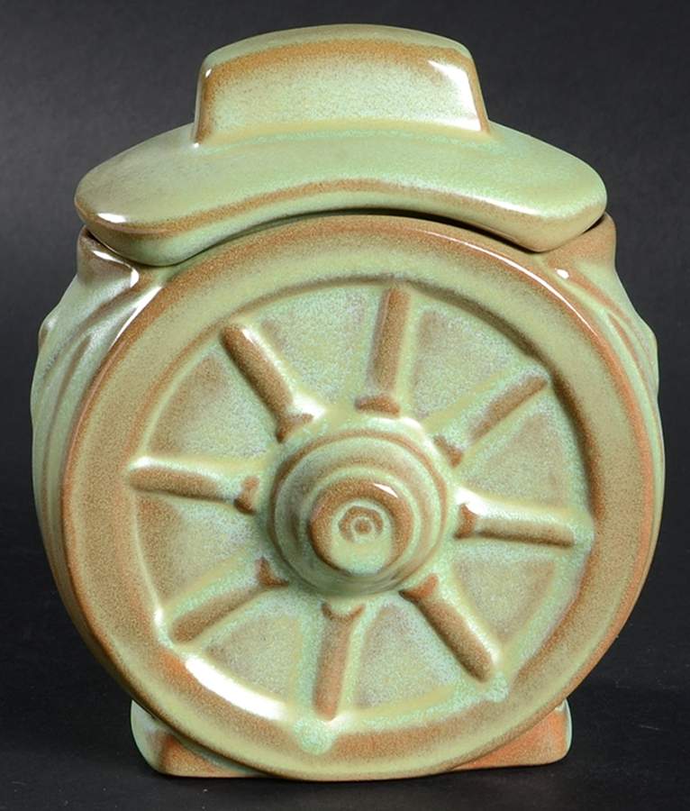Wagon Wheel Prairie Green Sugar Bowl & Lid by Frankoma-1