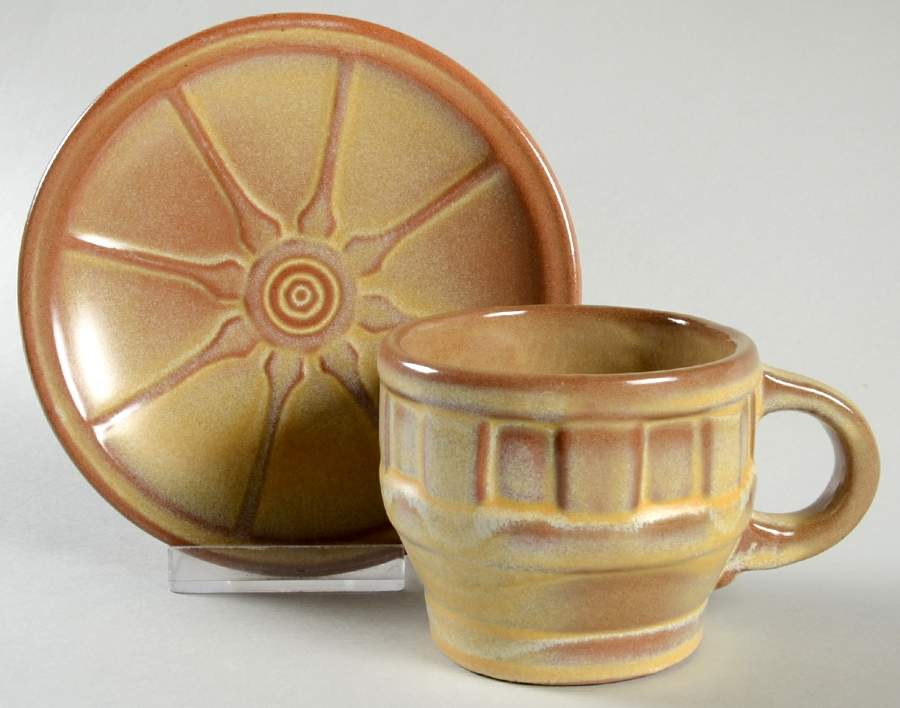 Wagon Wheel Desert Gold Flat Cup & Saucer Set by Frankoma-1