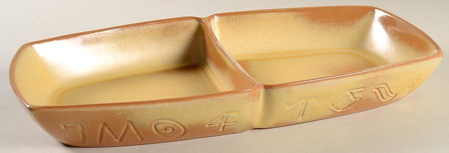 Wagon Wheel Desert Gold 13" Oval Divided Vegetable Bowl by Frankoma-1