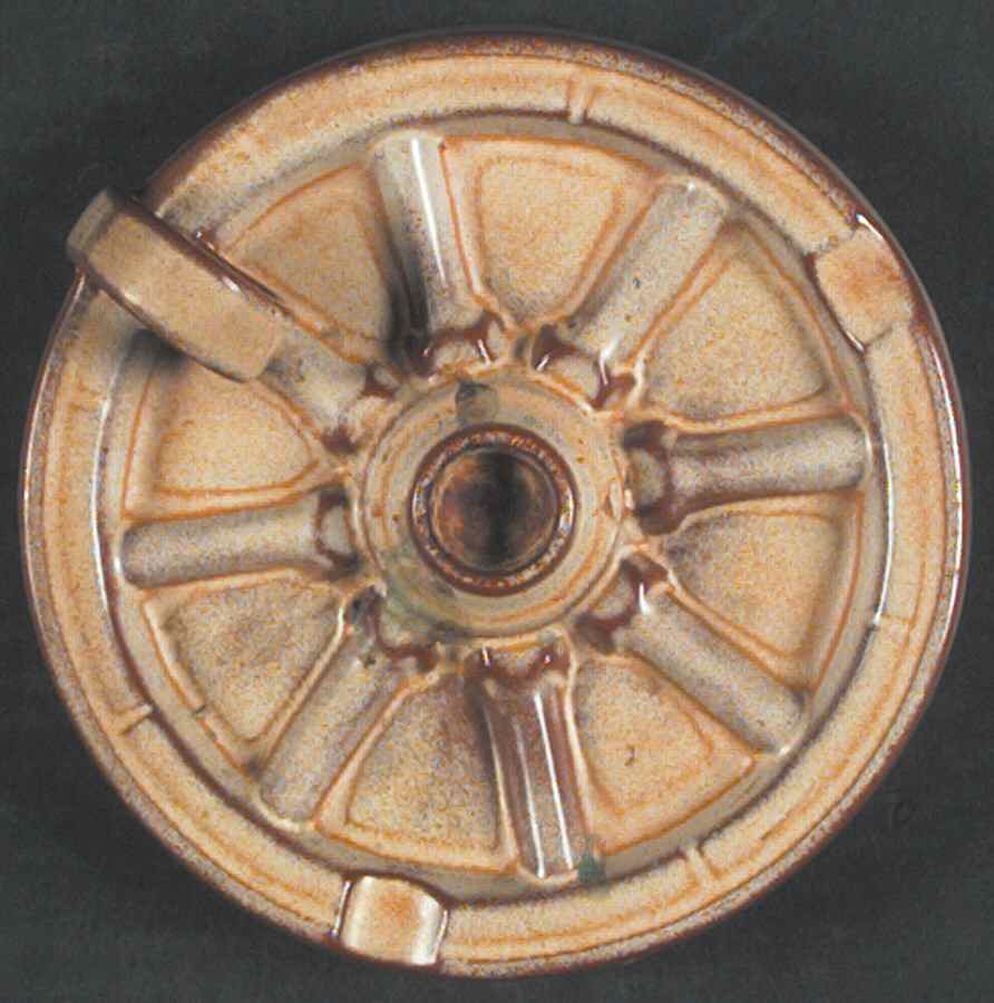 Wagon Wheel Desert Gold Candleholder/Safety Ashtray by Frankoma-1