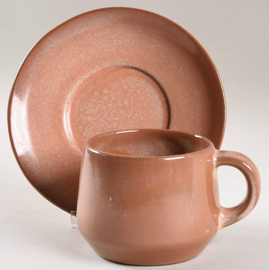 Westwind Brown Satin Flat Cup & Saucer Set by Frankoma-1