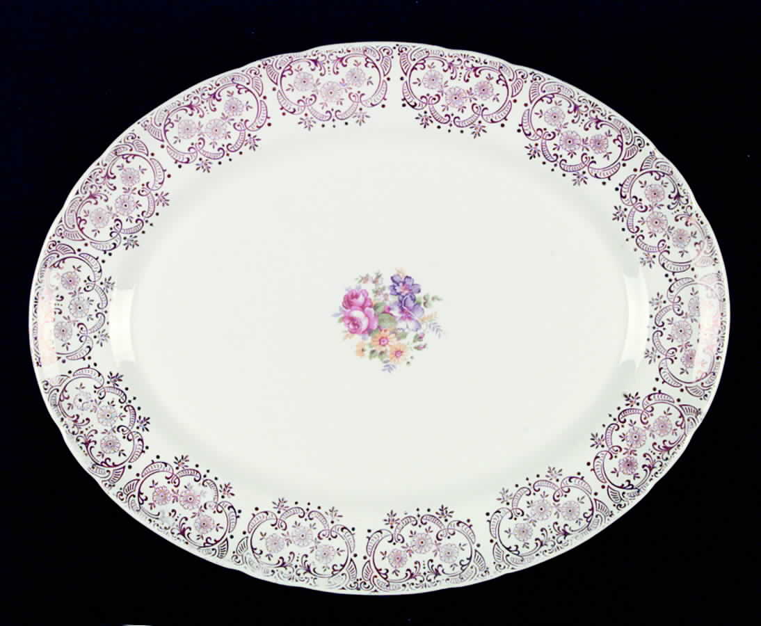 Burgundy Lace 13" Oval Serving Platter by French Saxon-1
