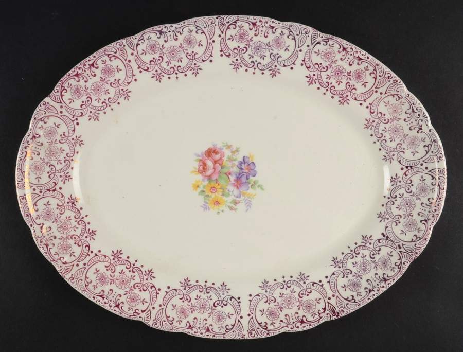 Burgundy Lace 11" Oval Serving Platter by French Saxon-1