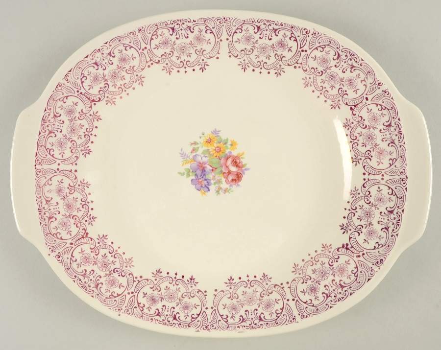 Burgundy Lace 12" Oval Serving Platter by French Saxon-1