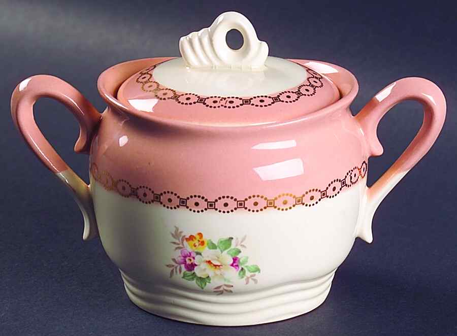 Dusty Rose Sugar Bowl & Lid by French Saxon-1